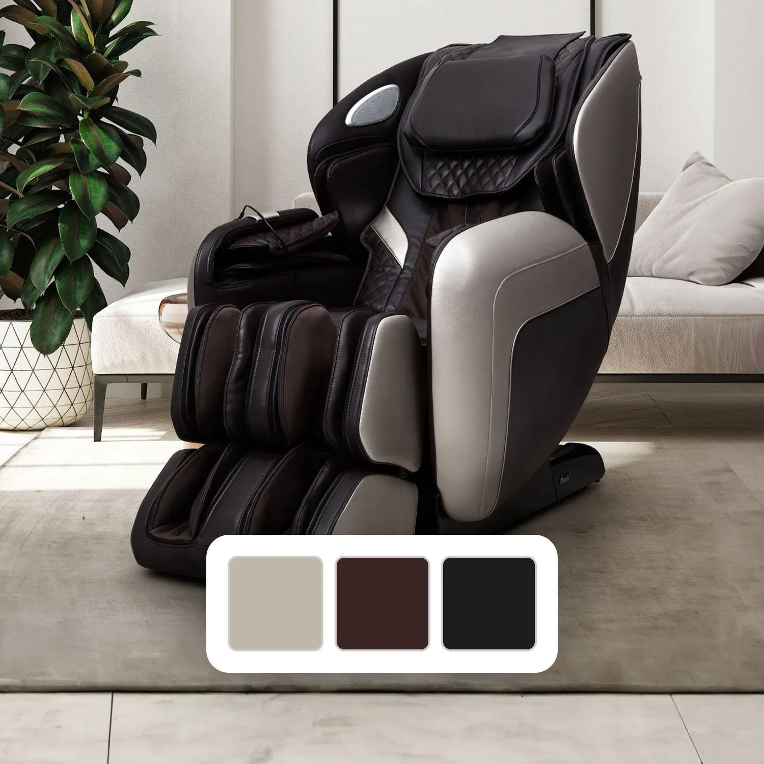 Taupe Osaki OS-Atai SL-Track Back &amp; Calf Heating Zero-G Bluetooth Massage Chair