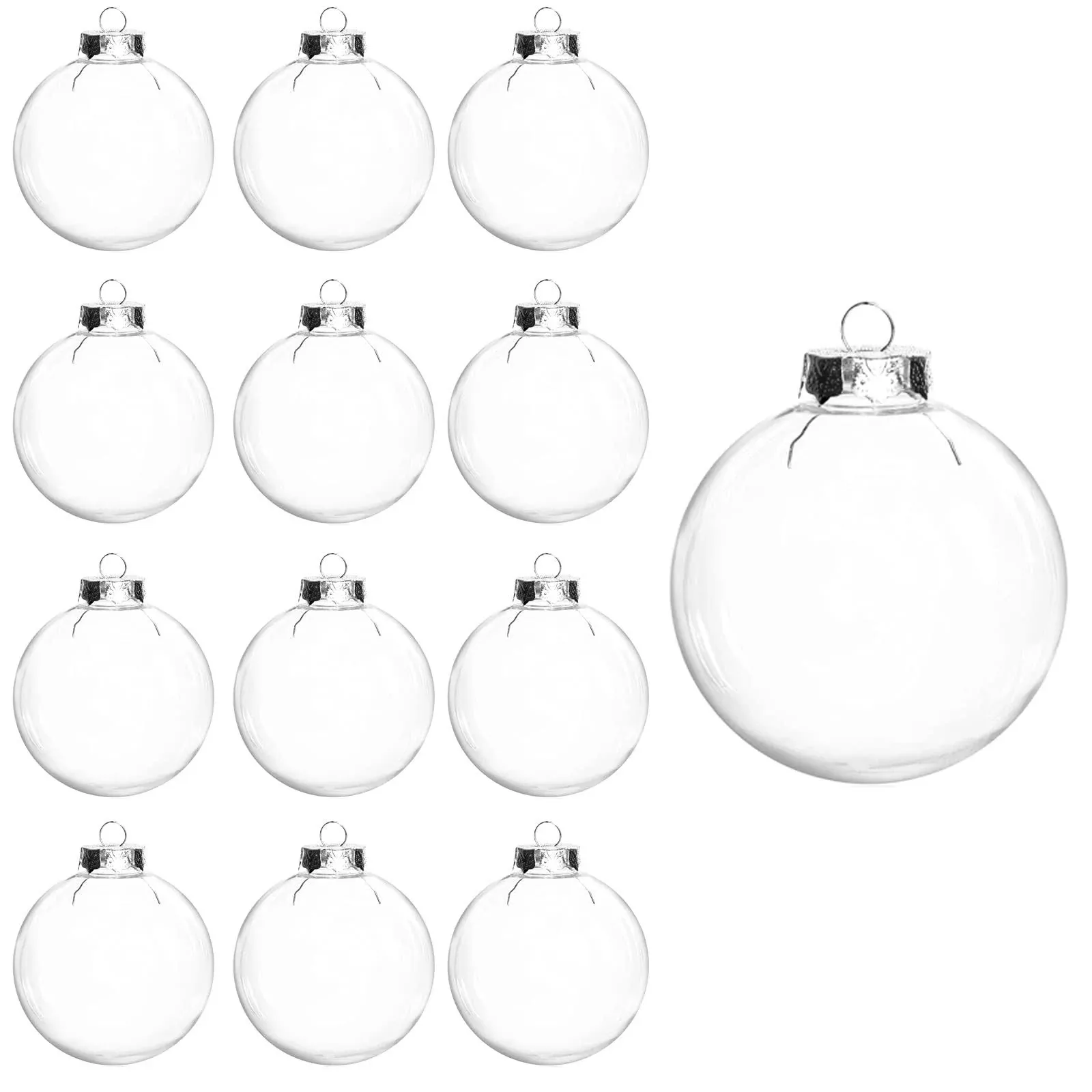 12 Pcs DIY Clear Plastic Fillable Balls Ornament, 2.36Inch Christmas Balls for Christmas, Halloween, Birthday, Wedding Decor, Crafts Decorations (60 mm)