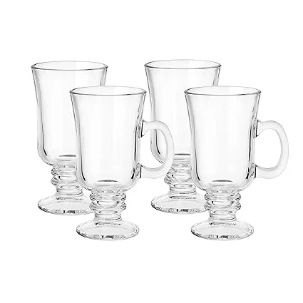 WHOLE HOUSEWARES | Glass Irish Coffee Mug | Set of 4 | 8oz Coffee Mugs for Drinking | Durable Glassware Mugs (4)