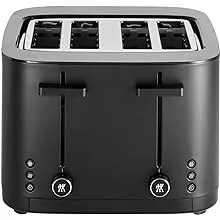 ZWILLING Enfinigy Cool Touch Toaster 4 Slice with Extra Wide 1.5" Slots for Bagels, 7 Toast Settings, Even Toasting, Reheat, Cancel, Defrost, Black