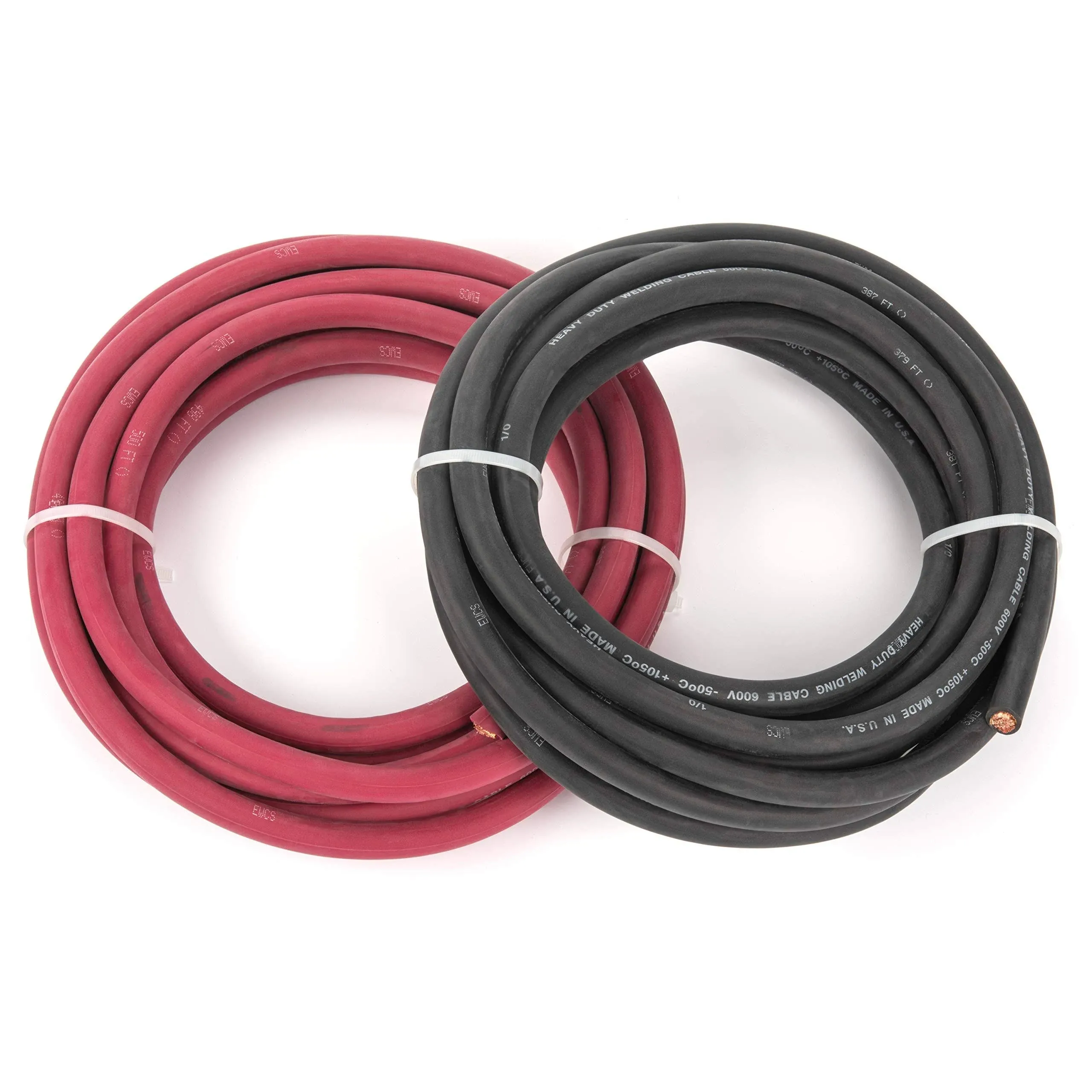 EWCS 1/0 Gauge Premium Extra Flexible Welding Cable 600 Volt - Combo Pack - Black+Red - 10 Feet of Each - Made in The USA