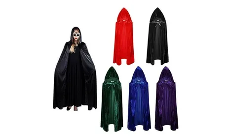 Medieval Vampire Velvet Hooded Cloak Long Robe Witch Capes Halloween Costume Purple