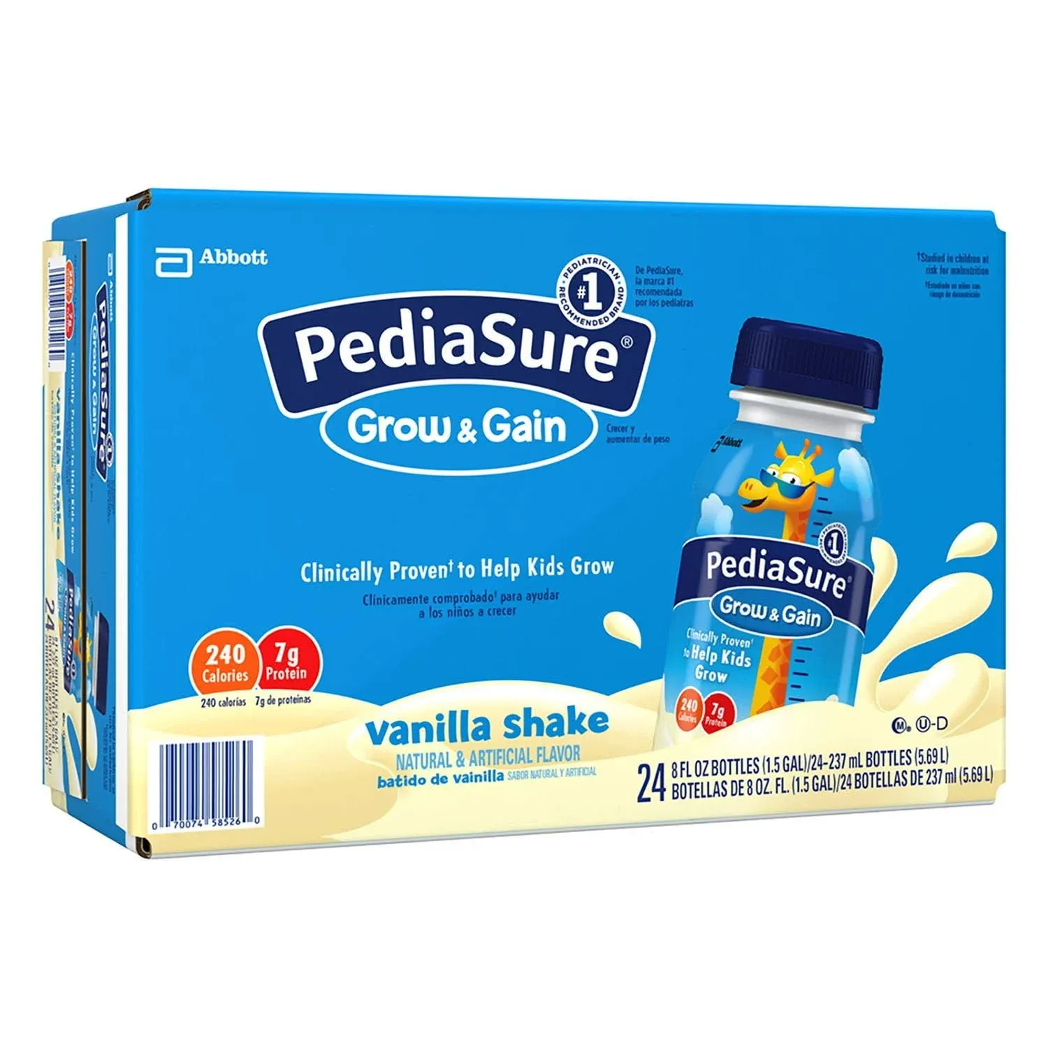 Pediasure Grow & Gain with Fiber Nutrition Shake For Kids, Vanilla, 8 fl oz