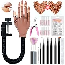 Saviland Practice Hand for Acrylic Nails, Flexible Moveable Fake Hands, Manicure Trainng Hand Nail Kit for Beginners, Movable Nail Maniquin Hand with 200PCS Nail Tips, Nail Glues, Brush and Clipper