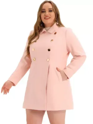 Agnes Orinda Women's Plus Size Coat A-Line Peter Pan Collar Double Breasted Fall Winter Peacoat