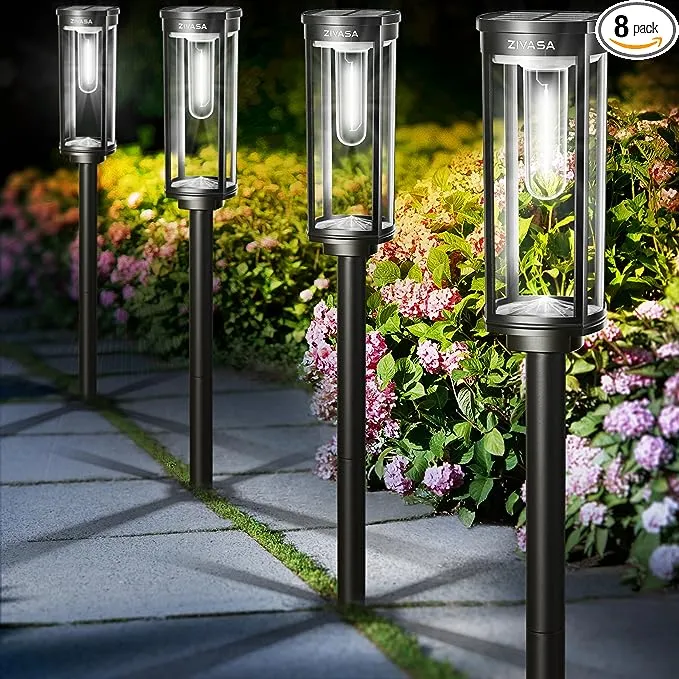 ZIVASA Solar Pathway Lights Outdoor 8Pack 12H Lasting Solar Powered Path Lights for Outside