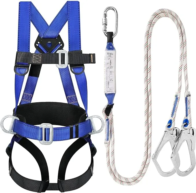 Safety Harness Fall Protection Kit: Full Body Roofing harnesses with Shock Absorbing Lanyard - Updated Comfortable Waist Pad