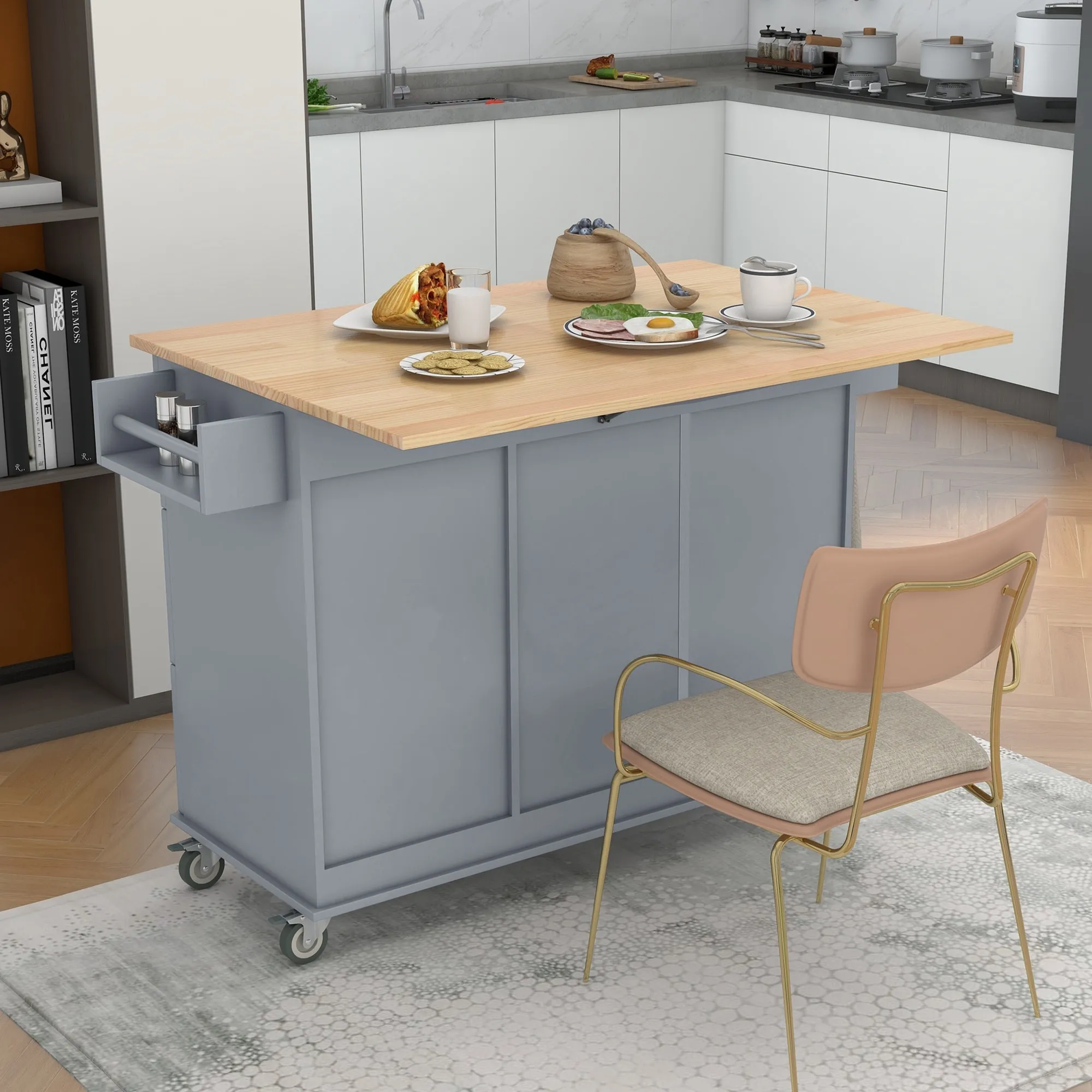 Kitchen Island with Storage Rolling Kitchen Island on Wheels with Drop Leaf Door Cabinet Drawer Kitchen Cart Island Table