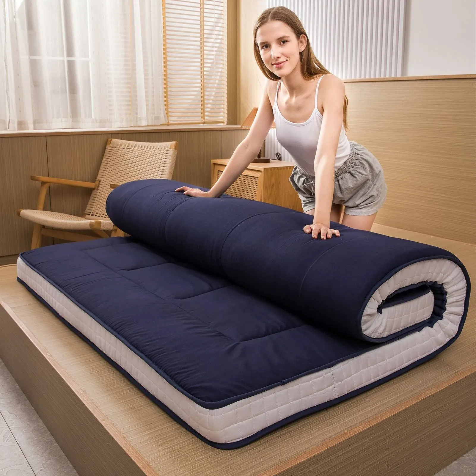 MAXYOYO Padded Japanese Floor Mattress, Twin / Navy