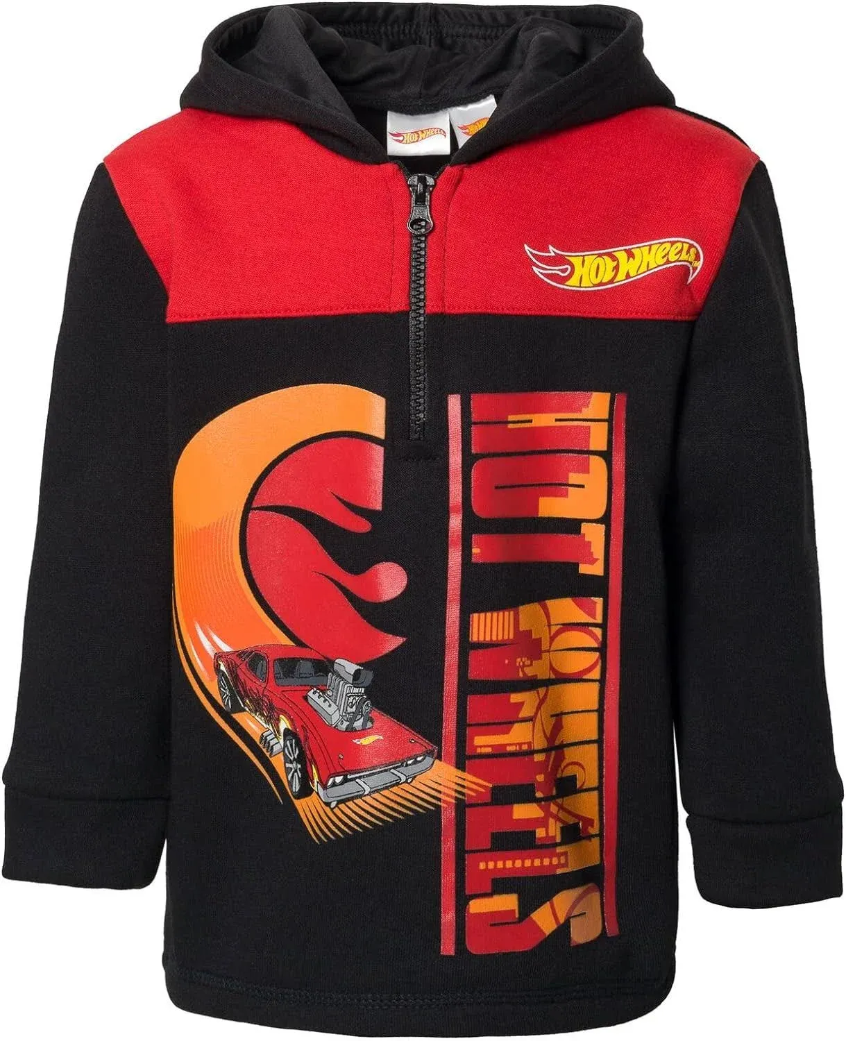 Hot Wheels Big Boys Fleece Half Zip Hoodie Black 10-12