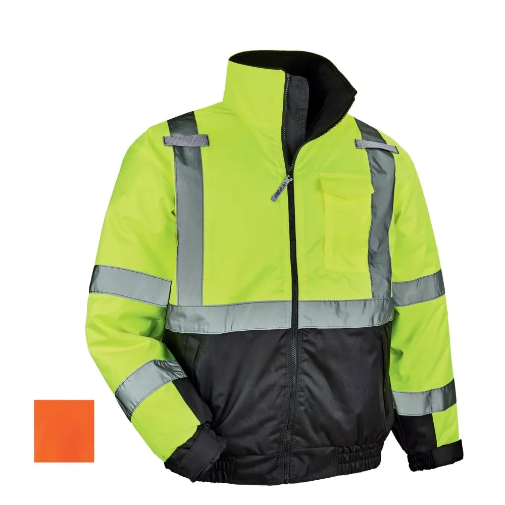 ergodyne® GloWear 8377 Class 3 Hi-Vis Quilted Bomber Jacket, Lime, Large (EGO25624)