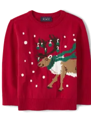 Baby And Toddler Boys Intarsia Reindeer Sweater - Red