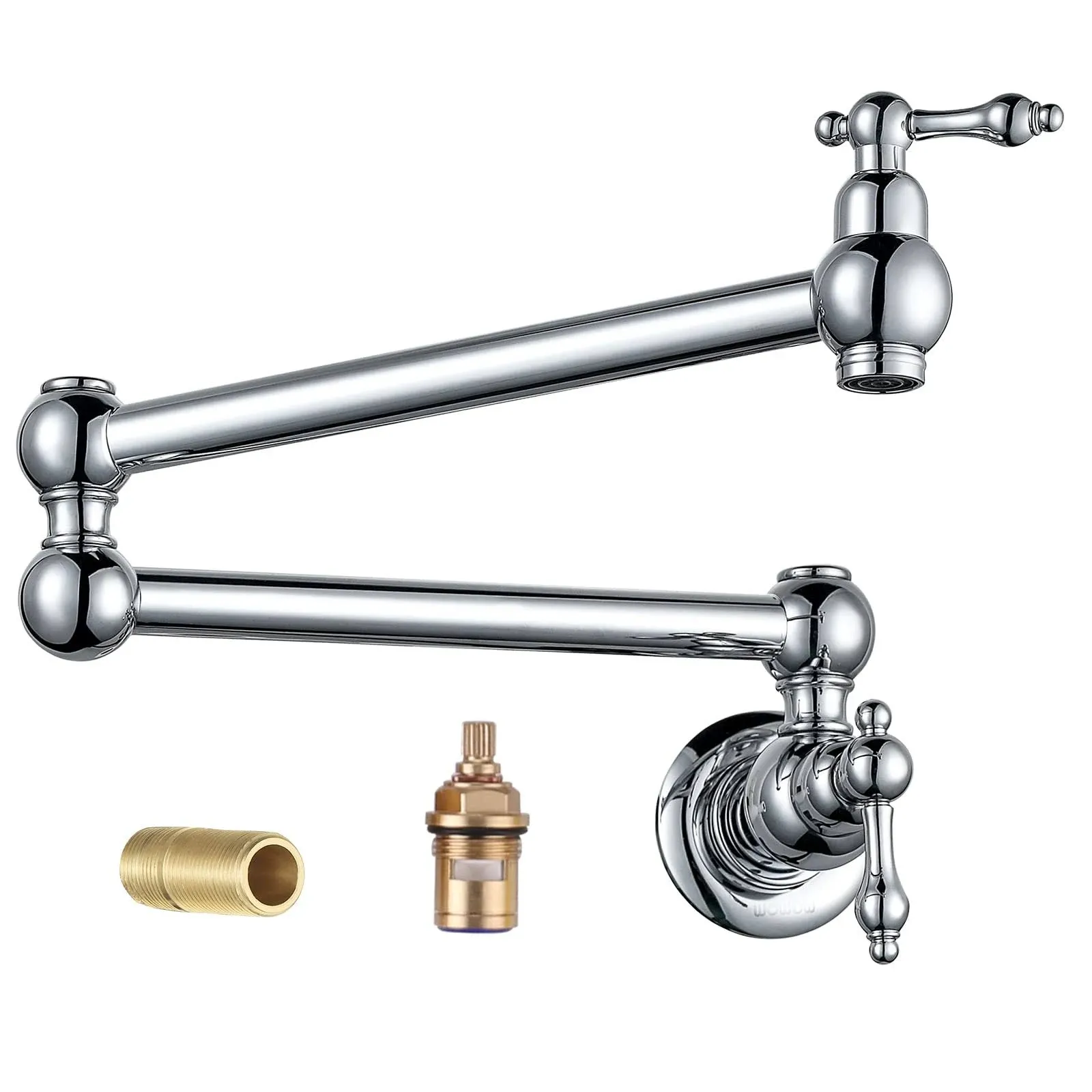 WOWOW Pot Filler Faucet Wall Mount Brass Faucets Kitchen Commercial Faucet Folding Kitchen Faucet Lead-Free Restaurant Faucets Copper 2 Handles Brushed Nickel Double Joint Swing Arm Faucet