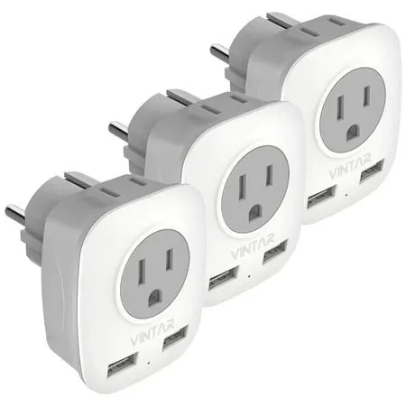 VINTAR 3 Pack European Plug Adapter, Travel Adapter for Europe, US to Europe Plug Adapter, Electrical Adapters, European Plug Converter, Electrical European Outlet Adapter (Type C)