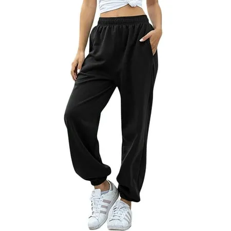 AvoDovA Women Fleece Warm Joggers Sweatpants High Waist Solid Loose Baggy Hip Hop Casual Sport Pants Streetwear