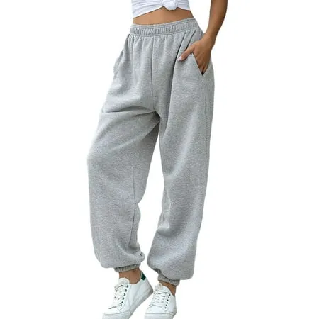 AvoDovA Women Fleece Warm Joggers Sweatpants High Waist Solid Loose Baggy Hip Hop Casual Sport Pants Streetwear