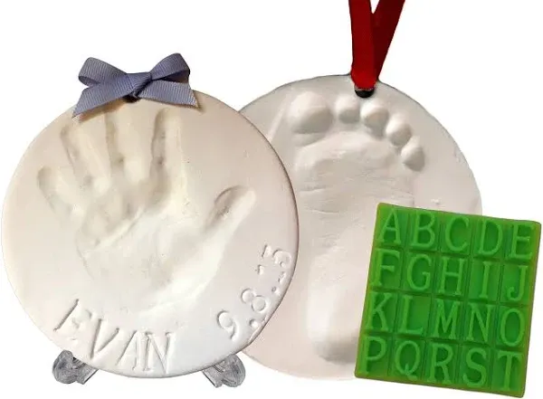 Baby Handprint Footprint Keepsake Ornament Kit Makes 2 Bonus Stencil