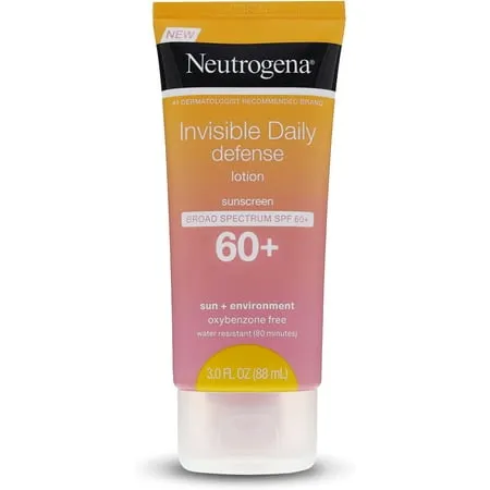 Neutrogena Invisible Daily Defense Sunscreen Lotion, Broad Spectrum SPF 60+, Oxybenzone-Free & Water-Resistant,3.0 fl. oz 1 ea (Pack of 2)