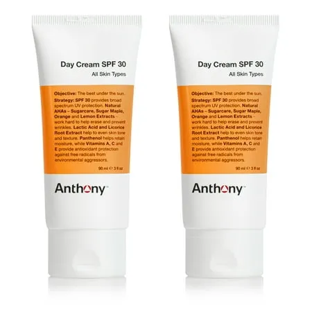 Anthony Day Cream SPF 30 Men’s Face Moisturizer with Sunscreen – Anti-aging Face Lotion and Broad-Spectrum Sunblock – Lightweight Non-Comedogenic Formula for All Skin Types – 3 Fl Oz Pack of 2