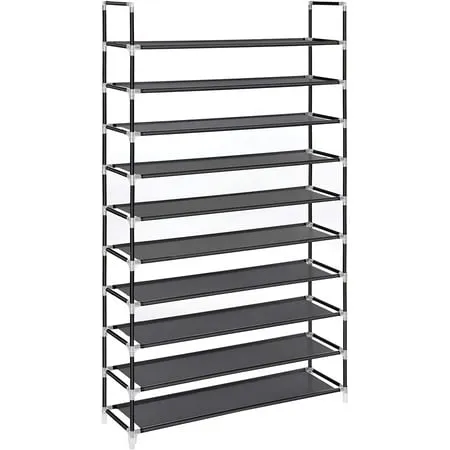 BaytoCare Portable 10 Tiers Widen Shoe Rack Shelf Shoe Cabinet Tower 50 Pairs Shoe Storage Organizer for Closet Entryway Bedroom Black Finish