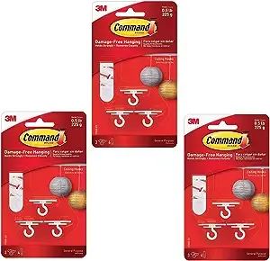 Command 17008-ES Ceiling 9 Hooks 12 Foam Strips per White