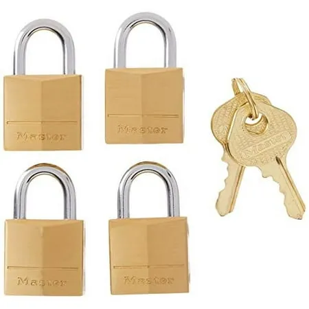 Master Lock Padlock, Solid Brass Lock, 3/4 in. Wide, 120Q (Pack of 4-Keyed Alike)Master Lock Padlock, Solid Brass Lock, 3/4 in. Wide, 120Q (Pack of 4-Keyed Alike)