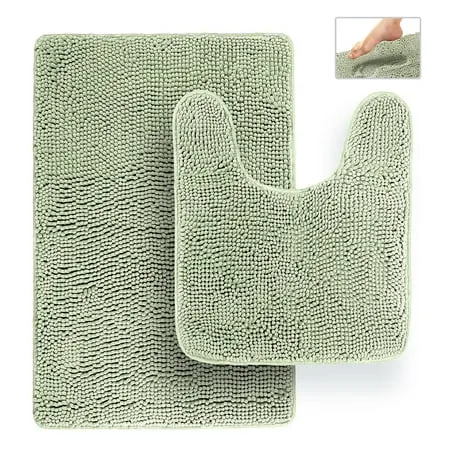 Tafts THIQQ Memory Foam Bathroom Rugs and Mats Sets Ultra Soft Chenille Microfiber Absorbent Non-Slip Machine Washable Shaggy Rugs Bath Mat for Bathroom Shower & Tub Sage Green