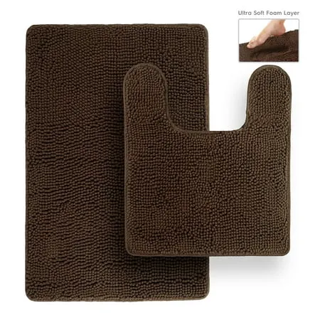 Tafts THIQQ Memory Foam Bathroom Rugs and Mats Sets Ultra Soft Chenille Microfiber Absorbent Non-Slip Machine Washable Shaggy Rugs Bath Mat for Bathroom Shower & Tub Mocha Brown