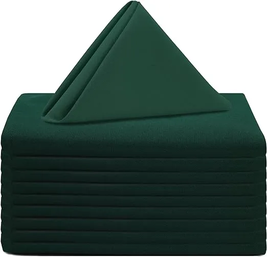 Your Chair Covers - 20 Inch Square Premium Polyester Cloth Napkins 10 Pack - Hunter Green, Oversized, Double Folded and Hemmed Table Linen Napkin, Restaurant and Hotel Multi Use