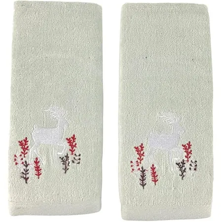 Holiday Christmas Cotton Towels: Noble Reindeer Buck Deer Design, Gray Silver Red White (18" x 11" Inch)