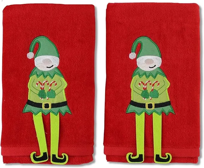 Serafina Home Decorative Christmas Theme Red Towel Set: Luxury Bathroom Hand Towels, Embroidered Believe (25" x 16" Inch)