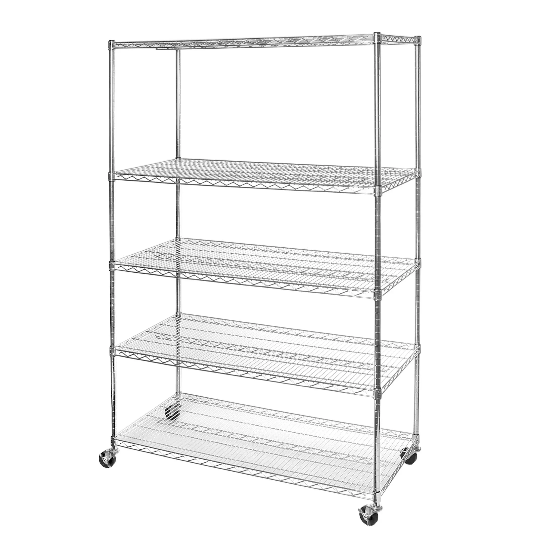 Seville Classics UltraDurable Commercial-Grade 5-Tier NSF-Certified Steel Wire Shelving with Wheels, 60" x 18", Silver