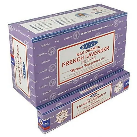 SATYA Nag Champa French Lavender Agarbatti | Handrolled Masala Incense Sticks | 12 Packs of 15 Grams Each in a Box | Export Quality Product