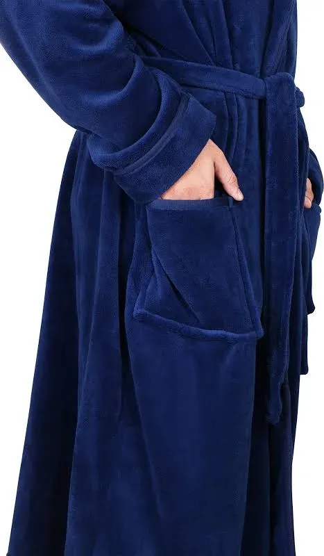 NY Threads Men's Hooded Fleece Bathrobe Plush Long Spa Robe