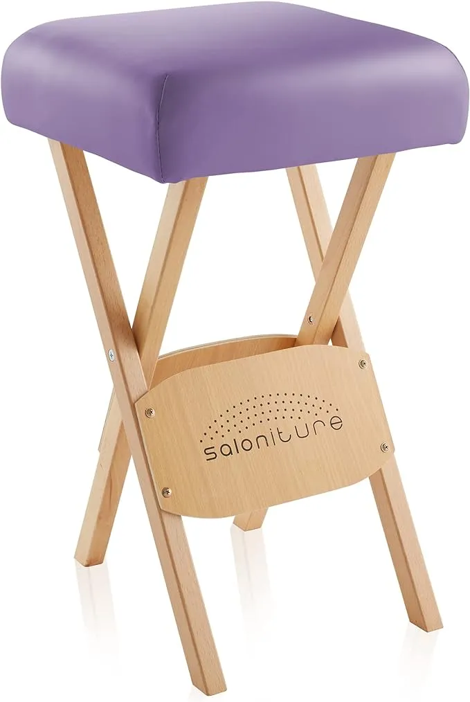 Saloniture Wood Folding Massage Stool with Carrying Case, Cream