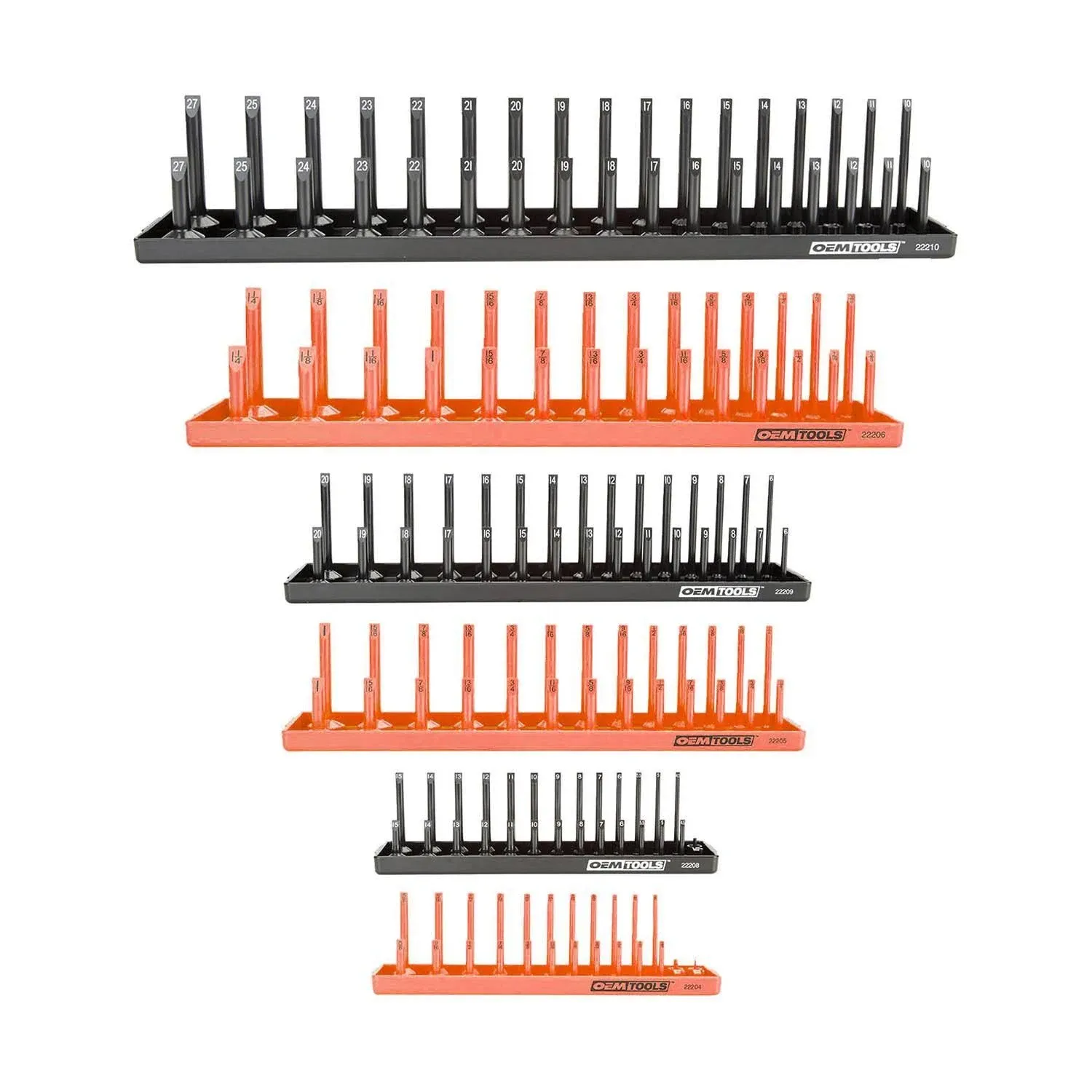 OEMTOOLS 22418 6 Piece Socket Organizer Tray Set, Orange and  Assorted Colors 