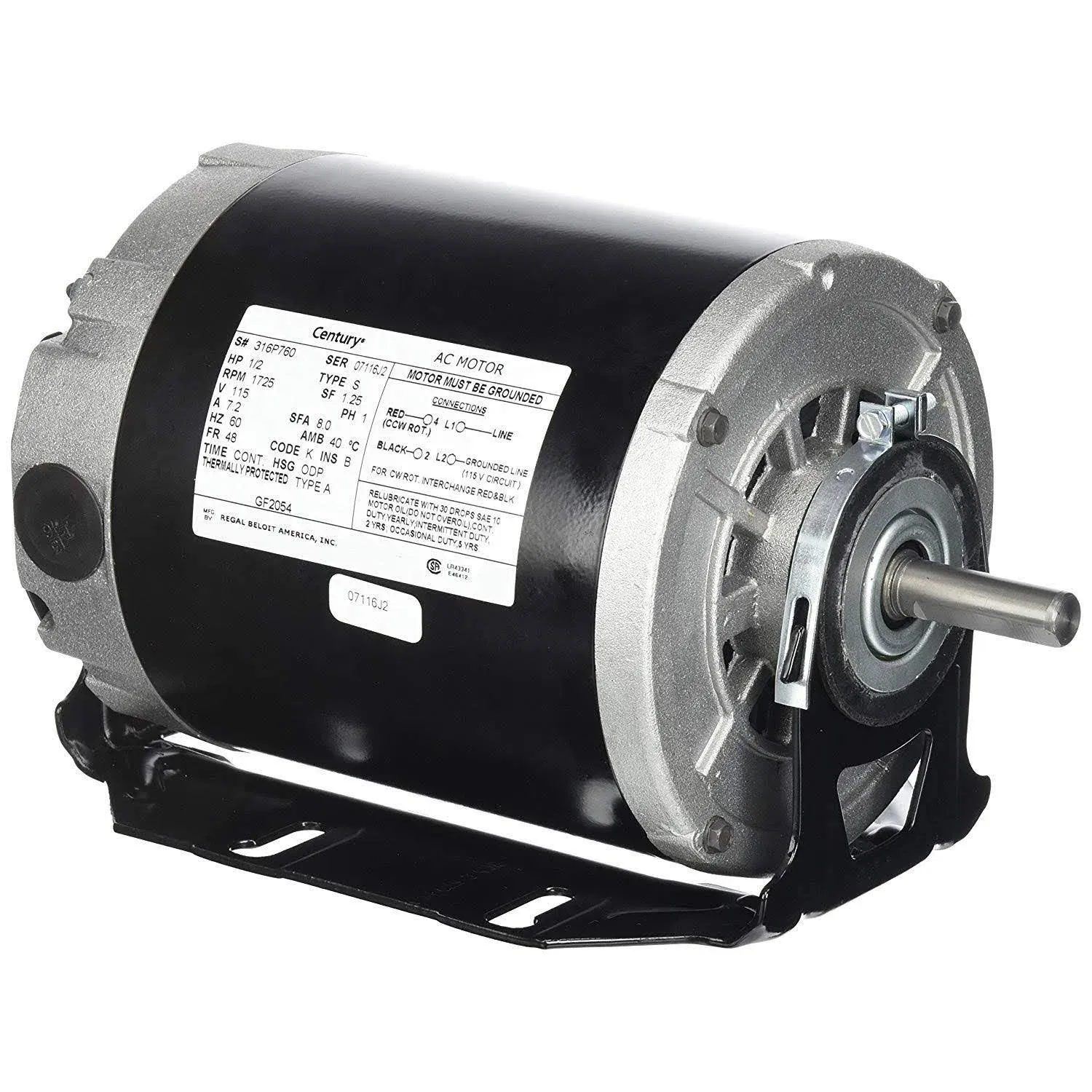 Century GF2054 Motor Electric 1/2 HP 1725 RPM