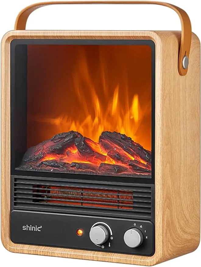 Shinic Portable Electric Fireplace Heaters with Crackling Sound & Realistic Flame,1500W/750W Space Heater, Safety Protection, Portable Fireplace Heater for Indoor UseHome Office Christmas Decoration