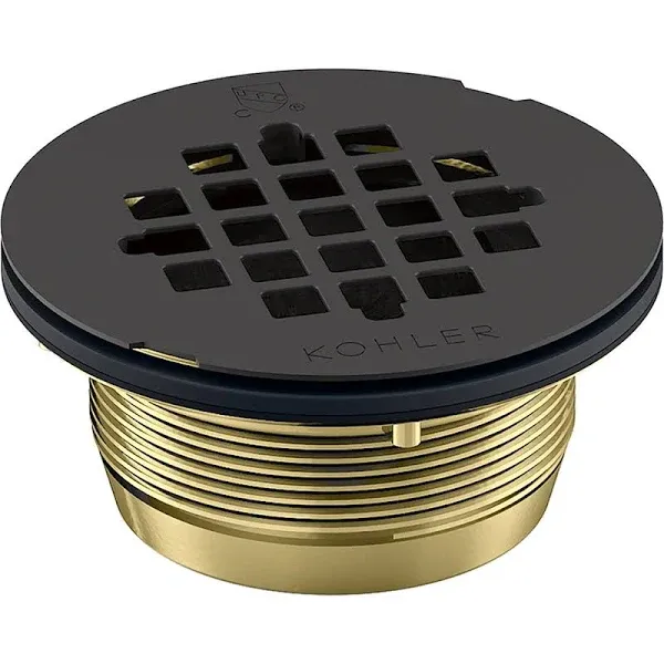 Kohler Round Grid Shower Drain 22675 MATTE BLACK W/Brass New in Box 