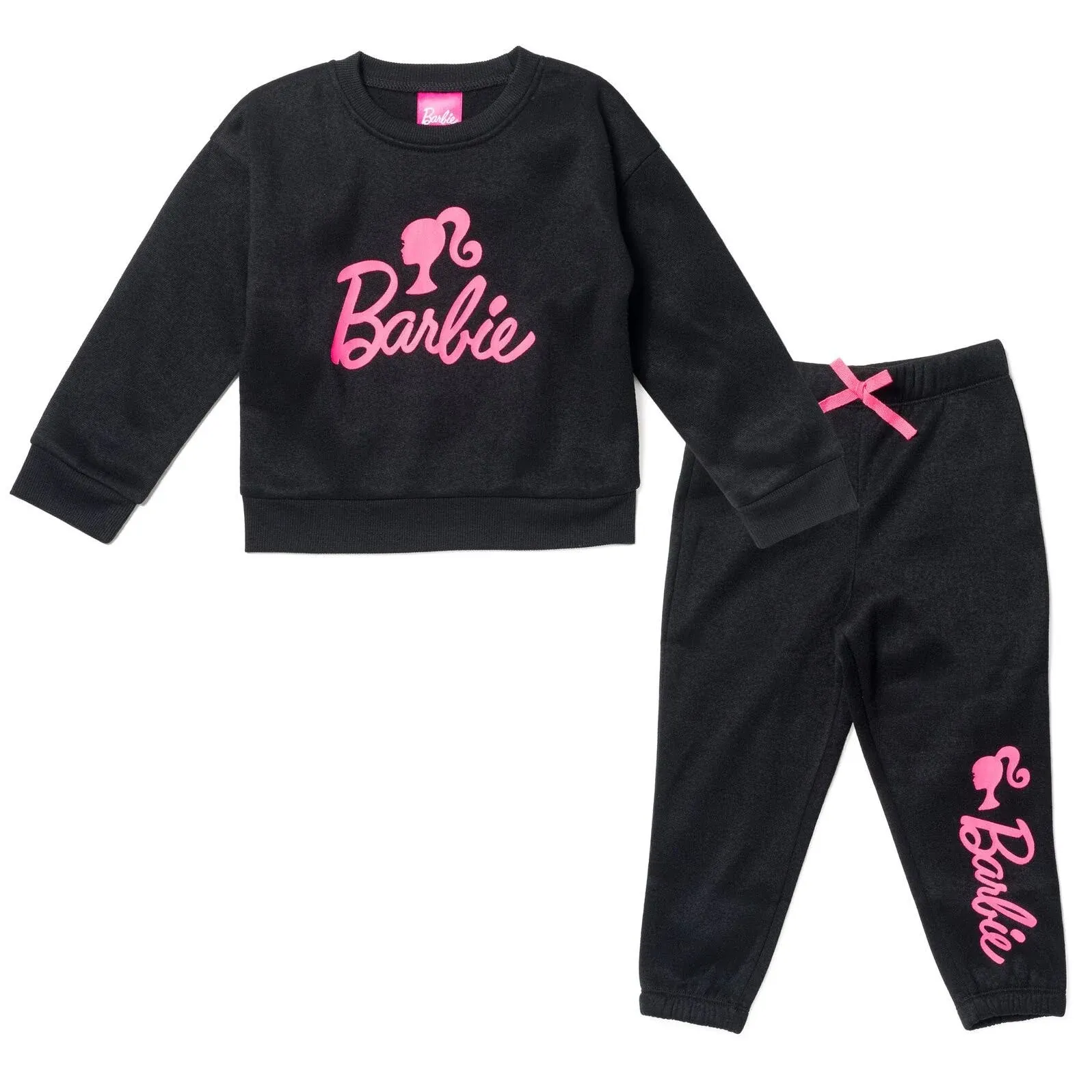 Barbie Big Girls French Terry Sweatshirt and Jogger Pants Set Black 14-16