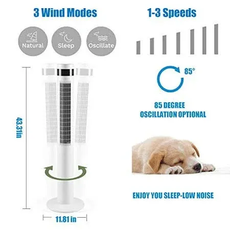 Antarctic Star Tower Fan Portable Electric Oscillating Fan Quiet Cooling Remote ...