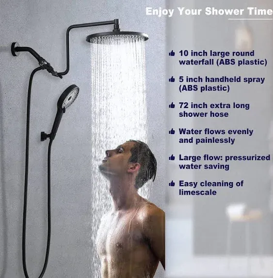 10" Rainfall Shower Head With Handheld Combo Upgrade 12" Extension Arm