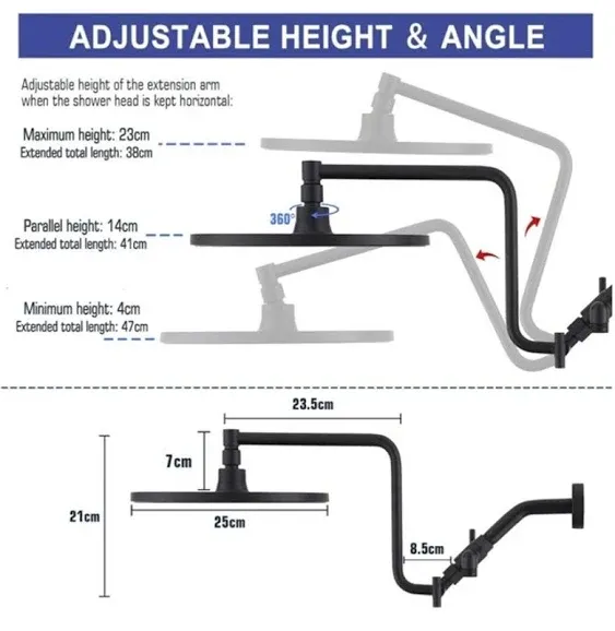 10" Rainfall Shower Head With Handheld Combo, Upgrade 12" Extension Arm Height A ...