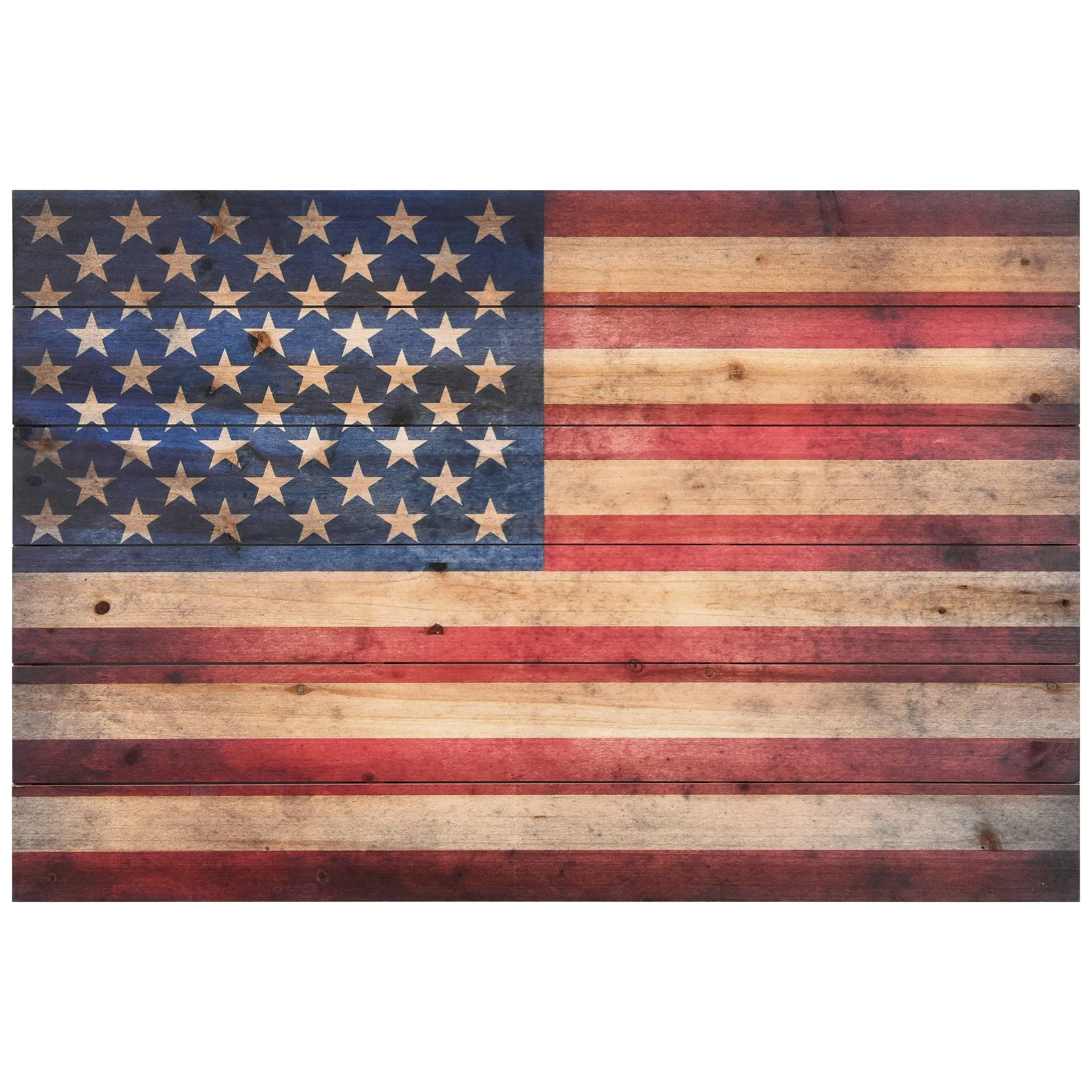 "American Flag" Arte de Legno Digital Print on Solid Wood Wall Art, 36"x1.5"x24"