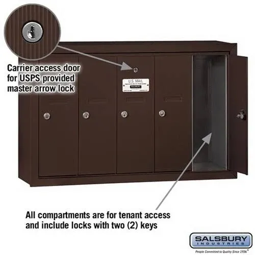 Salsbury Industries 3505ASU Vertical Mailbox - 5 Doors - Aluminum - Surface Mounted - USPS Access