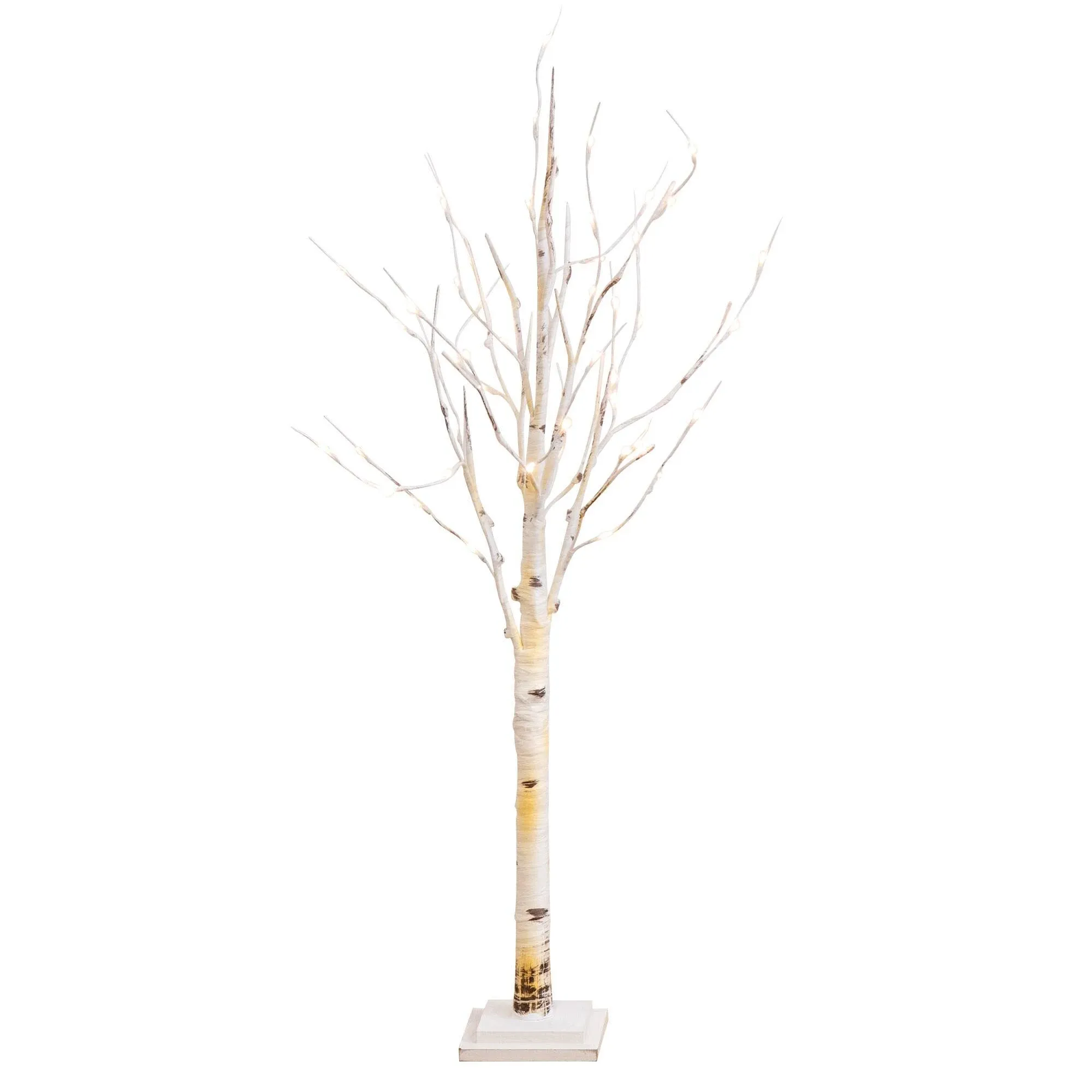 Nearly Natural Pre-Lit Artificial White Birch Tree Warm White LED Lights