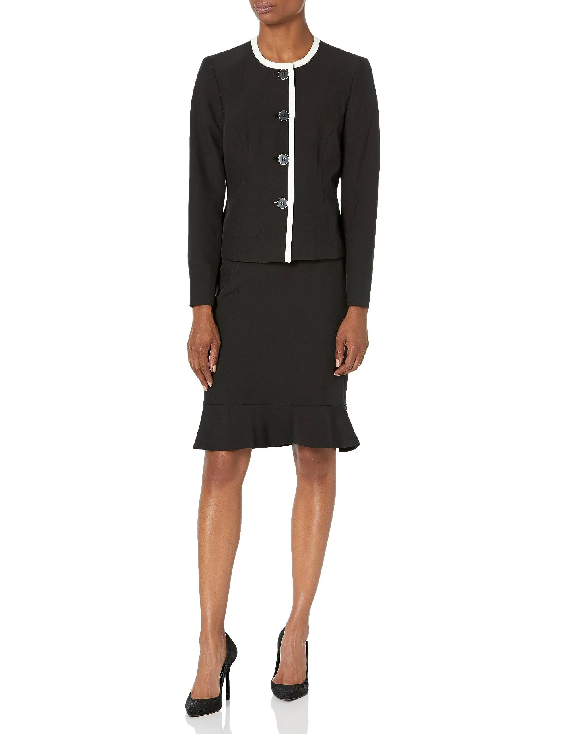 Le Suit Women's Framed Jacket/Flounce Skirt Suit