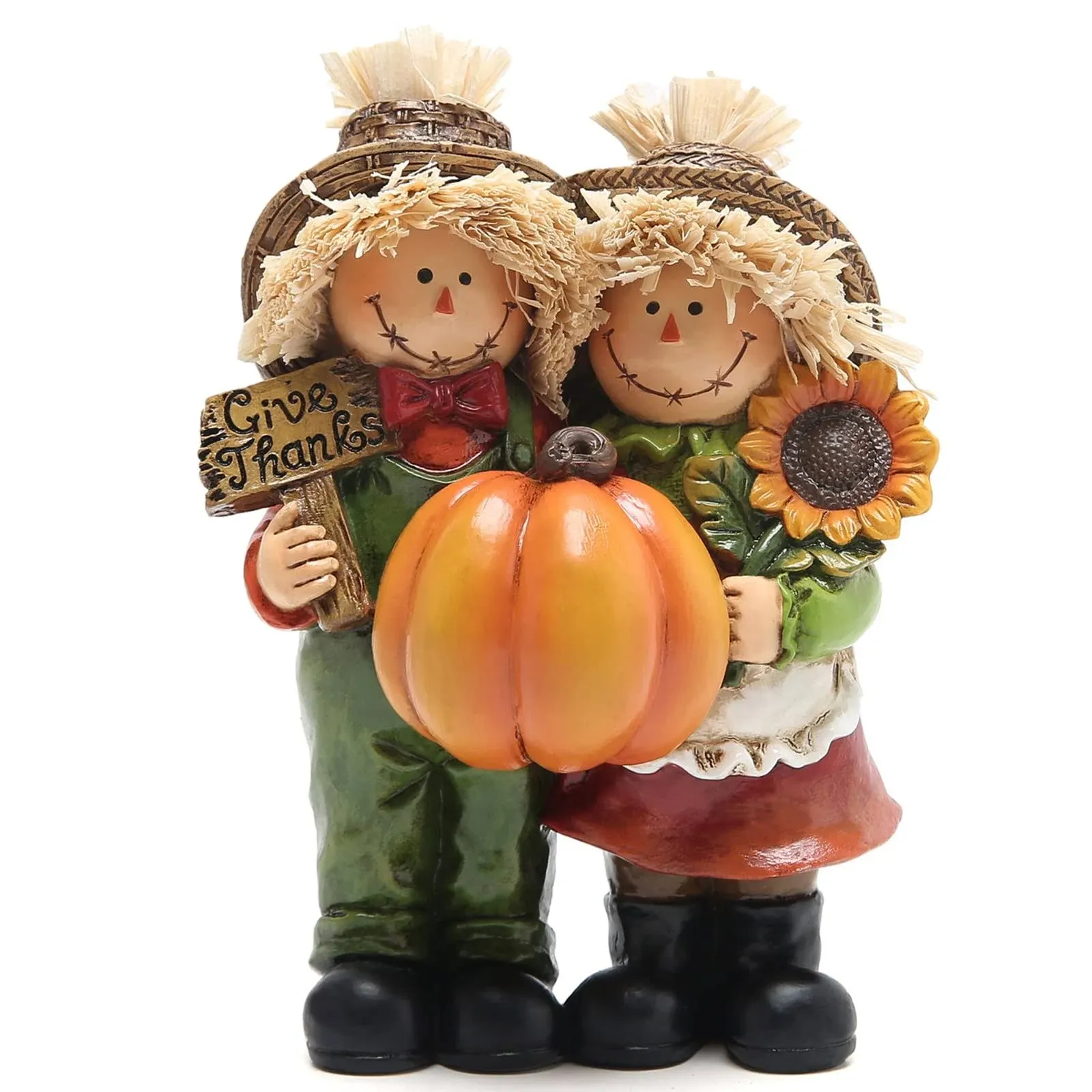 Hodao Fall Thanksgiving Scarecrow Couple Table Decorations Indoor, Resin Thanksgiving Scarecrow Figurines-Fall Thanksgiving Gifts-Fall Decorations