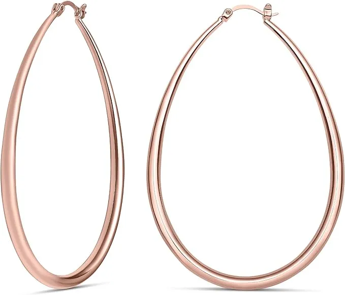 MILLA Oval Hoop Earrings - 14K Gold Plated, Rose Gold Plated and Sterling Silver Plated Hoop Earrings for Women - Hypoallergenic & Lightweight