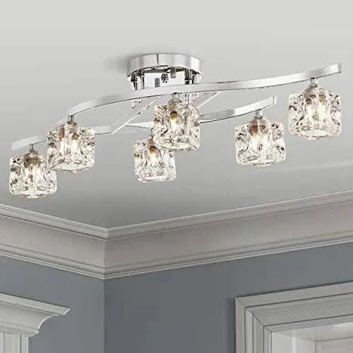 Bestier Modern Elegant Glass Crystal Ceiling Light Chandelier 6 Light Chrome ...